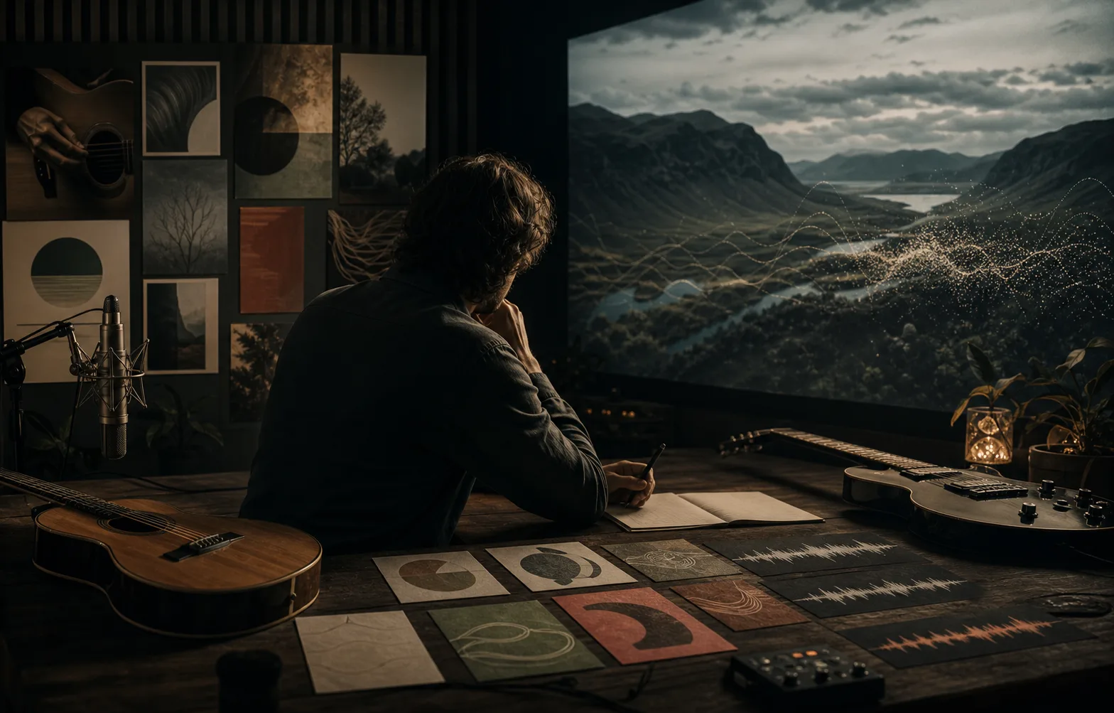 Compositor comparando textura acústica íntima y refrain Country cinematográfico amplio