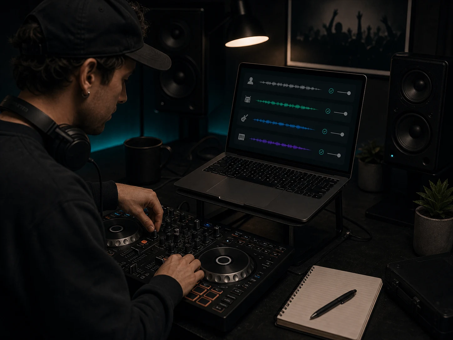 DJ preparing live performance edits with separated stems