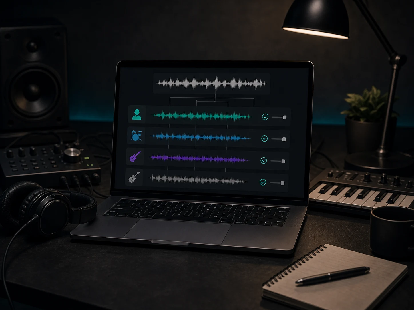 Separate vocals, drums, bass, and other instruments from one song