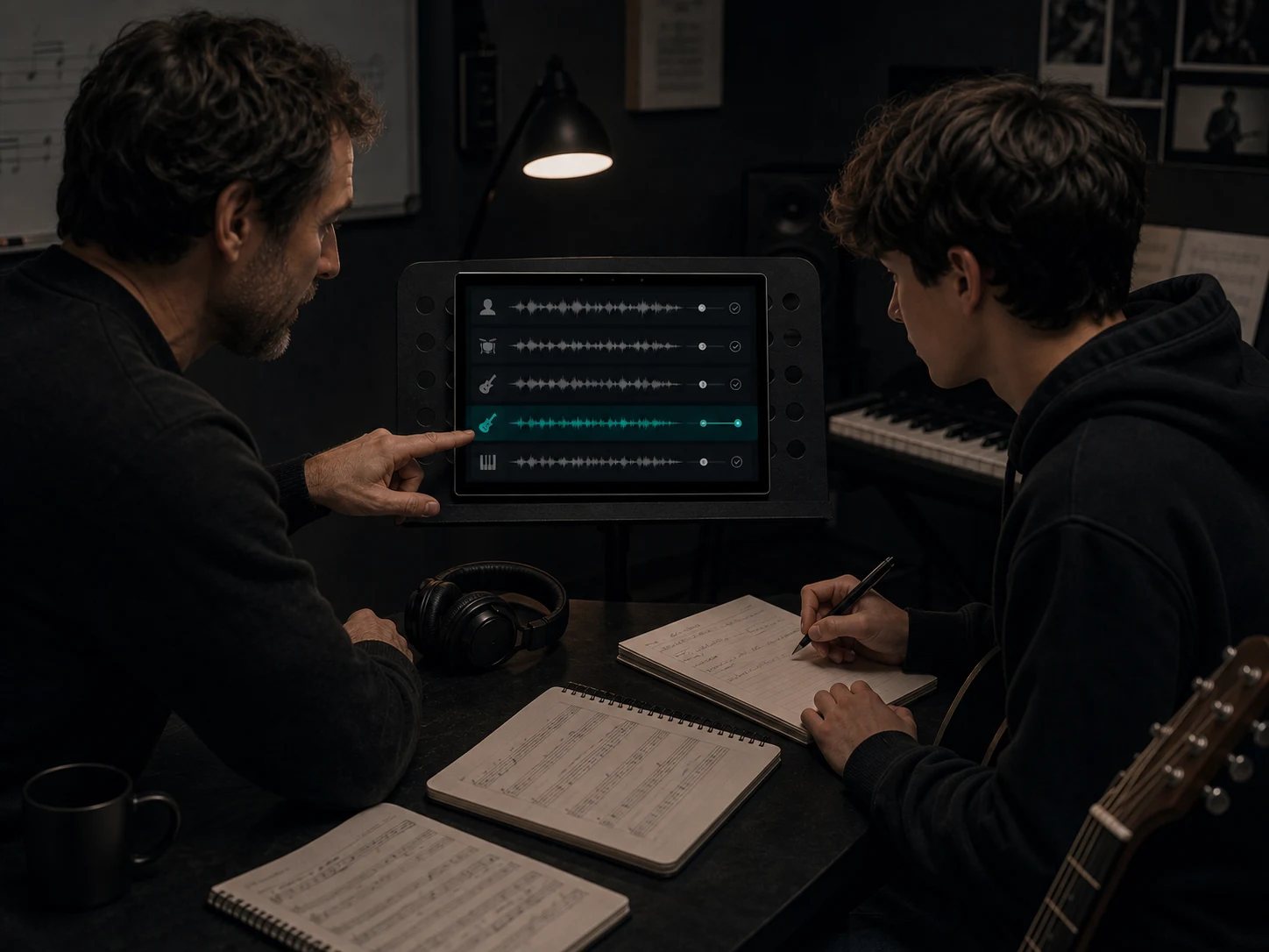 Teacher and student studying separated song stems