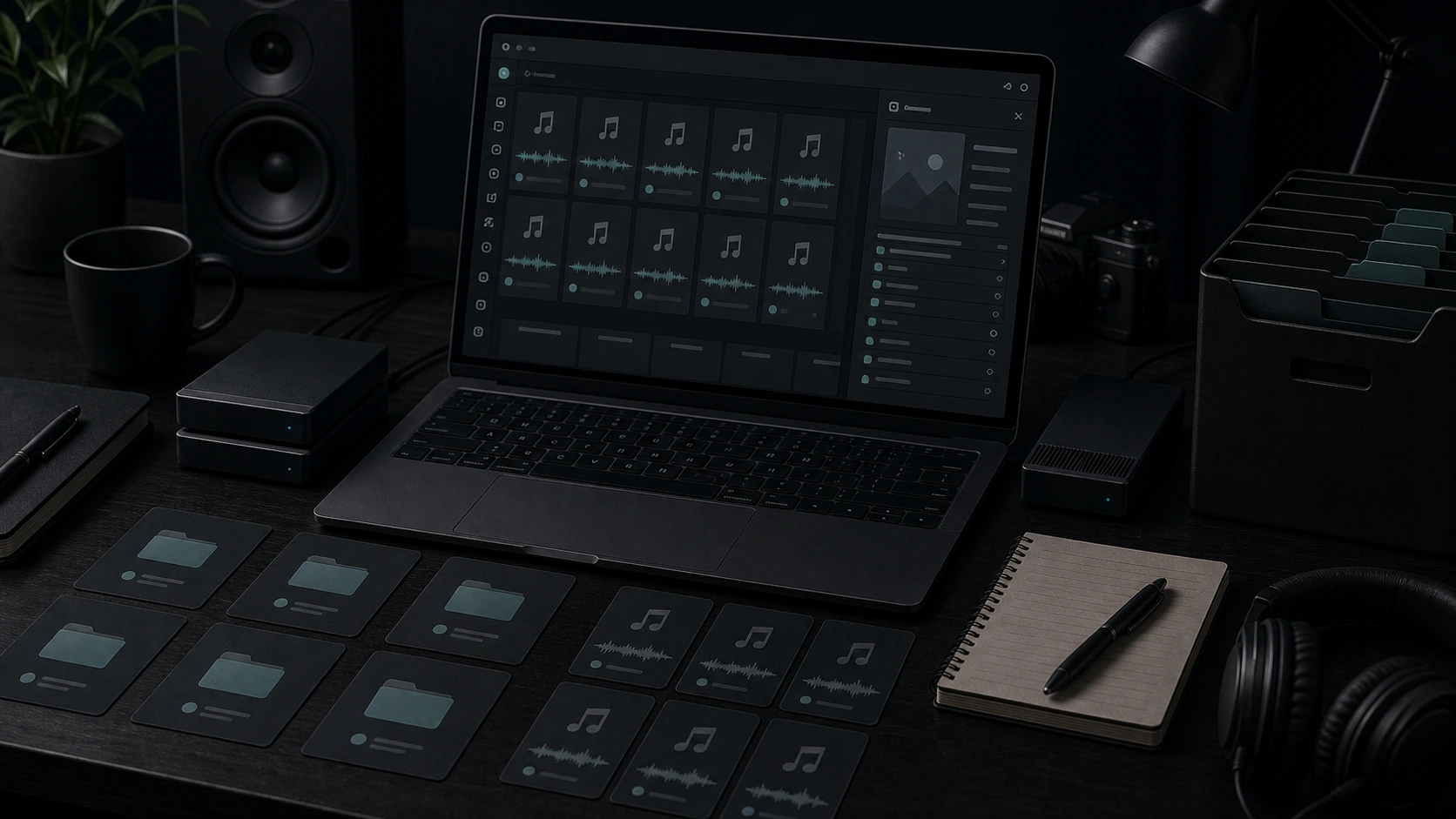 Organized digital music library with tagged audio files