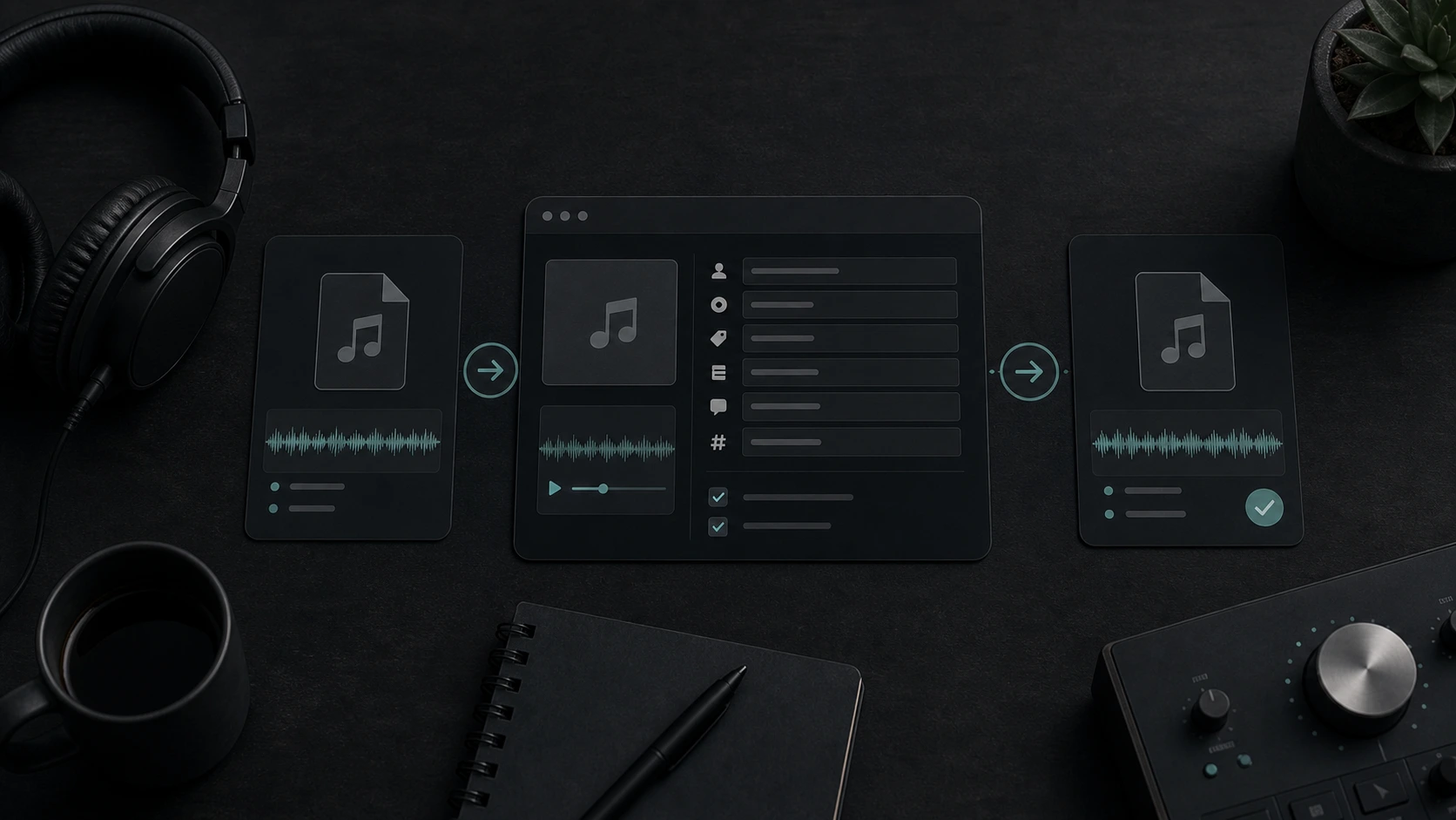 Browser-based audio metadata workflow on a quiet desktop