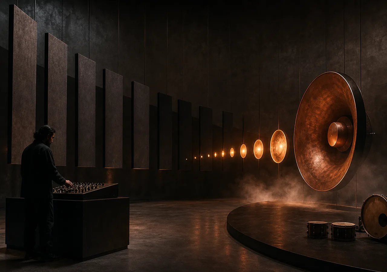 Minimale Soundinstallation mit langsamer Spannungskurve vor schwerem Phonk-Impact